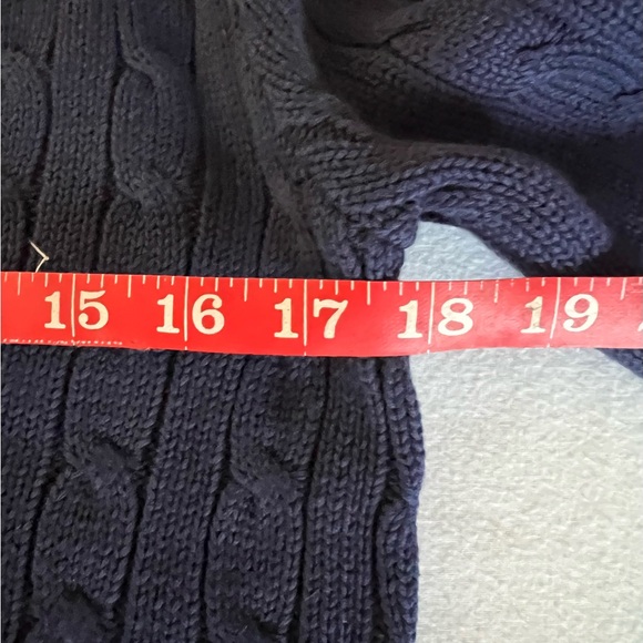 Ralph Lauren blue cable knit sweater, V-neck Sz M White Pony minimal Classic - Picture 6 of 10